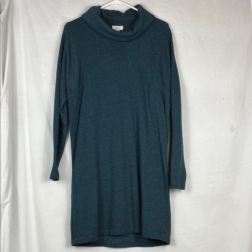Pure Jill Green Blue Turtleneck Knit Long Sleeve Dress